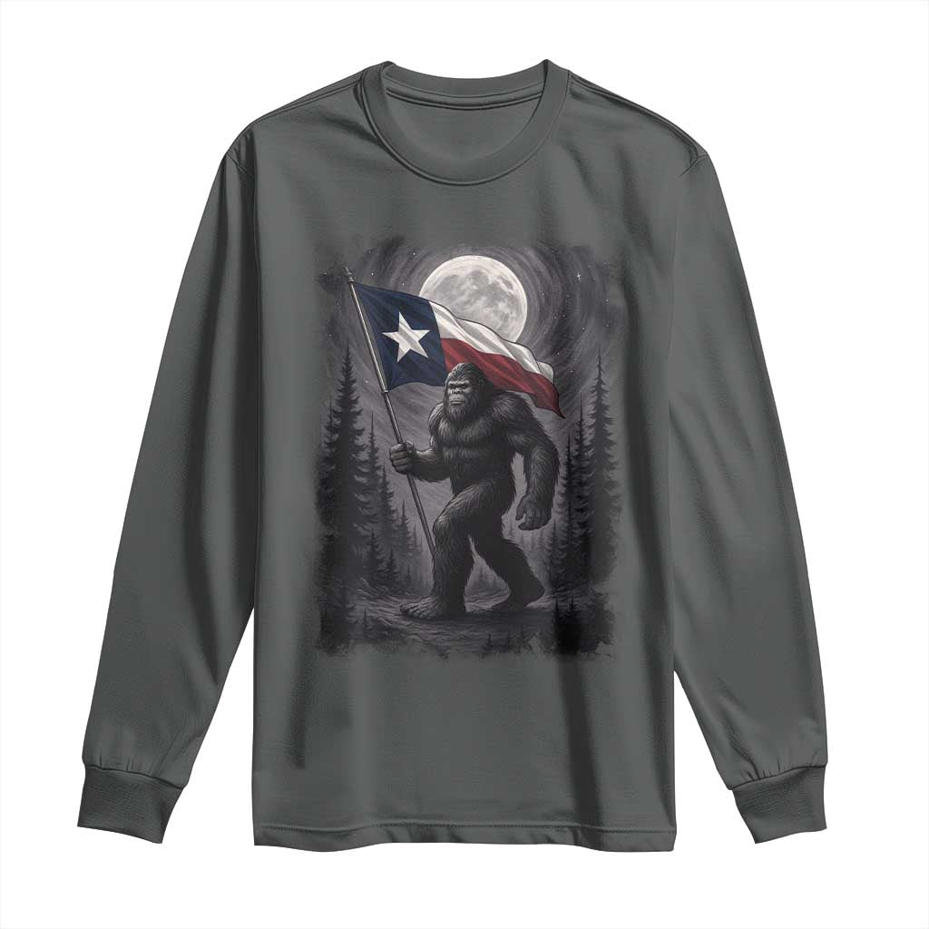 Bigfoot Texas Long Sleeve Shirt Forest Sasquatch Loves Rock On Hand Texas Flag - Wonder Print Shop