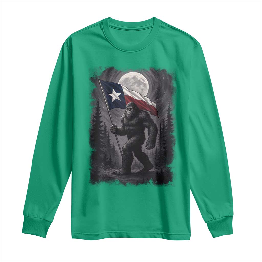 Bigfoot Texas Long Sleeve Shirt Forest Sasquatch Loves Rock On Hand Texas Flag - Wonder Print Shop