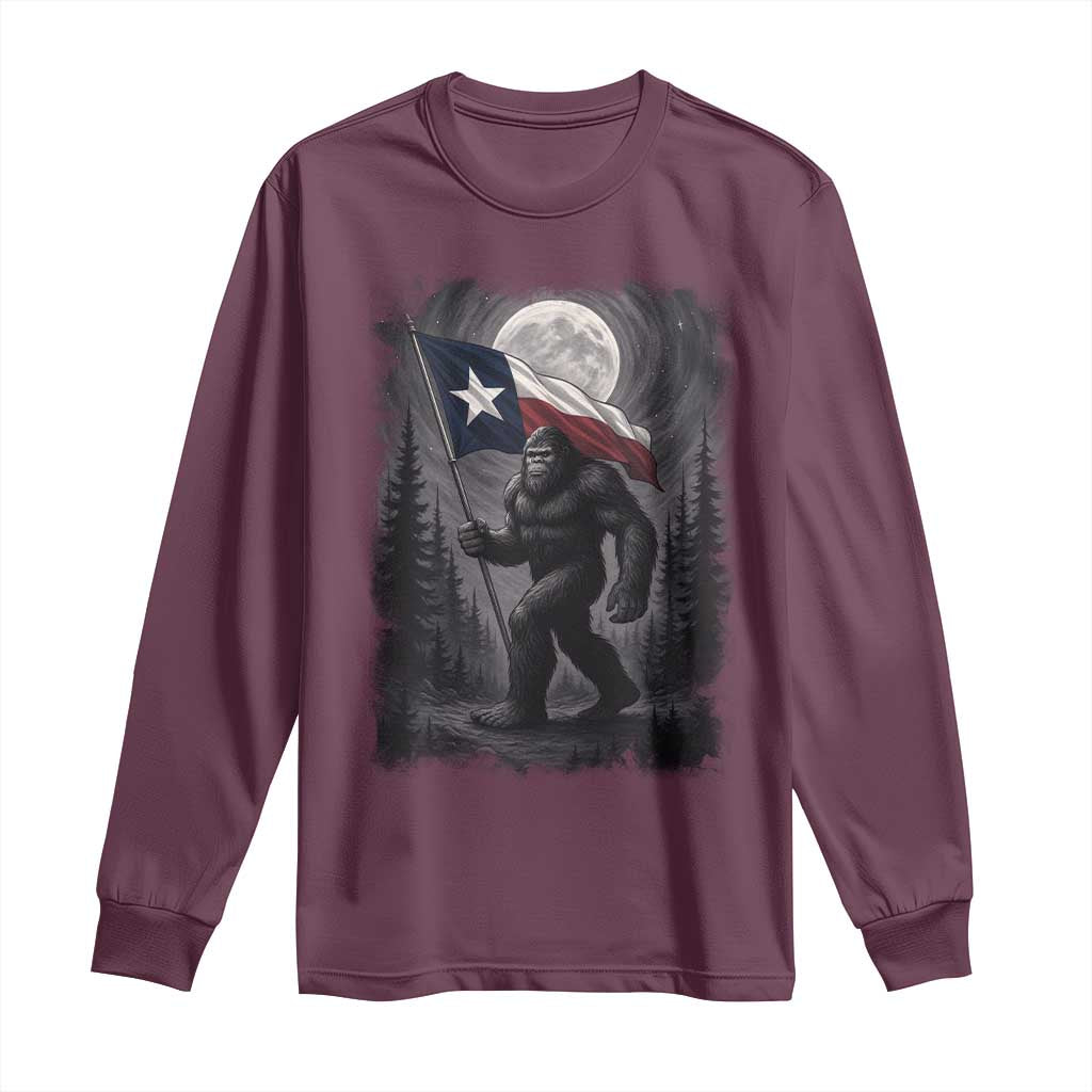 Bigfoot Texas Long Sleeve Shirt Forest Sasquatch Loves Rock On Hand Texas Flag - Wonder Print Shop