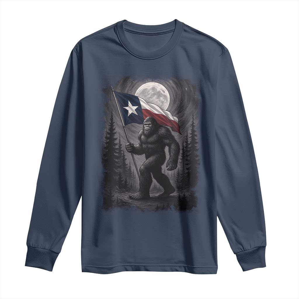 Bigfoot Texas Long Sleeve Shirt Forest Sasquatch Loves Rock On Hand Texas Flag - Wonder Print Shop