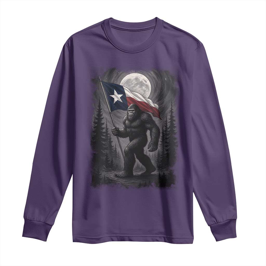 Bigfoot Texas Long Sleeve Shirt Forest Sasquatch Loves Rock On Hand Texas Flag - Wonder Print Shop