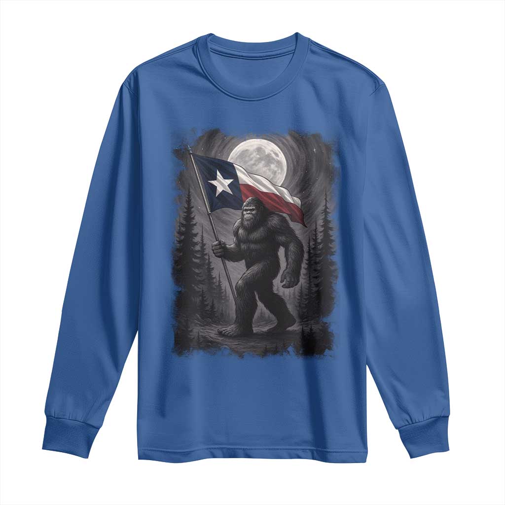 Bigfoot Texas Long Sleeve Shirt Forest Sasquatch Loves Rock On Hand Texas Flag - Wonder Print Shop
