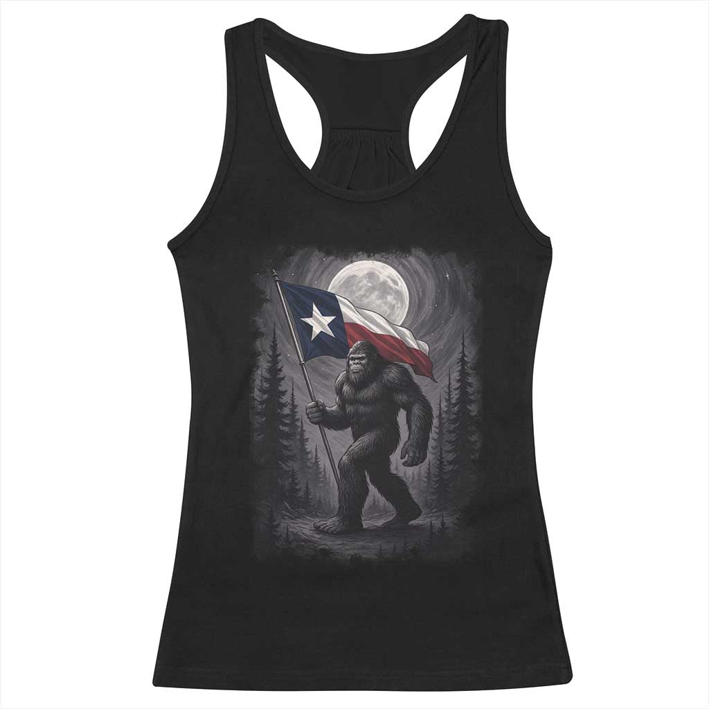 Bigfoot Texas Racerback Tank Top Forest Sasquatch Loves Rock On Hand Texas Flag - Wonder Print Shop