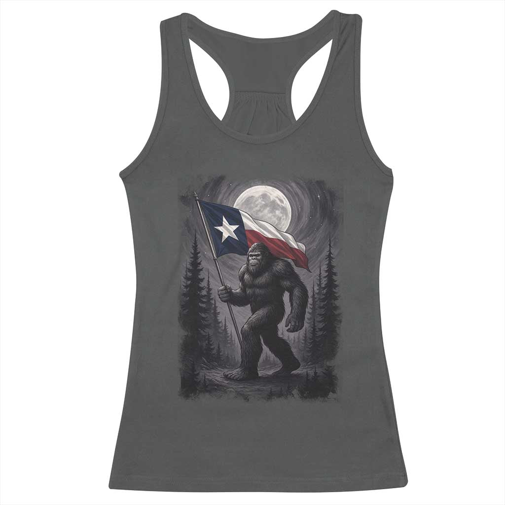 Bigfoot Texas Racerback Tank Top Forest Sasquatch Loves Rock On Hand Texas Flag - Wonder Print Shop