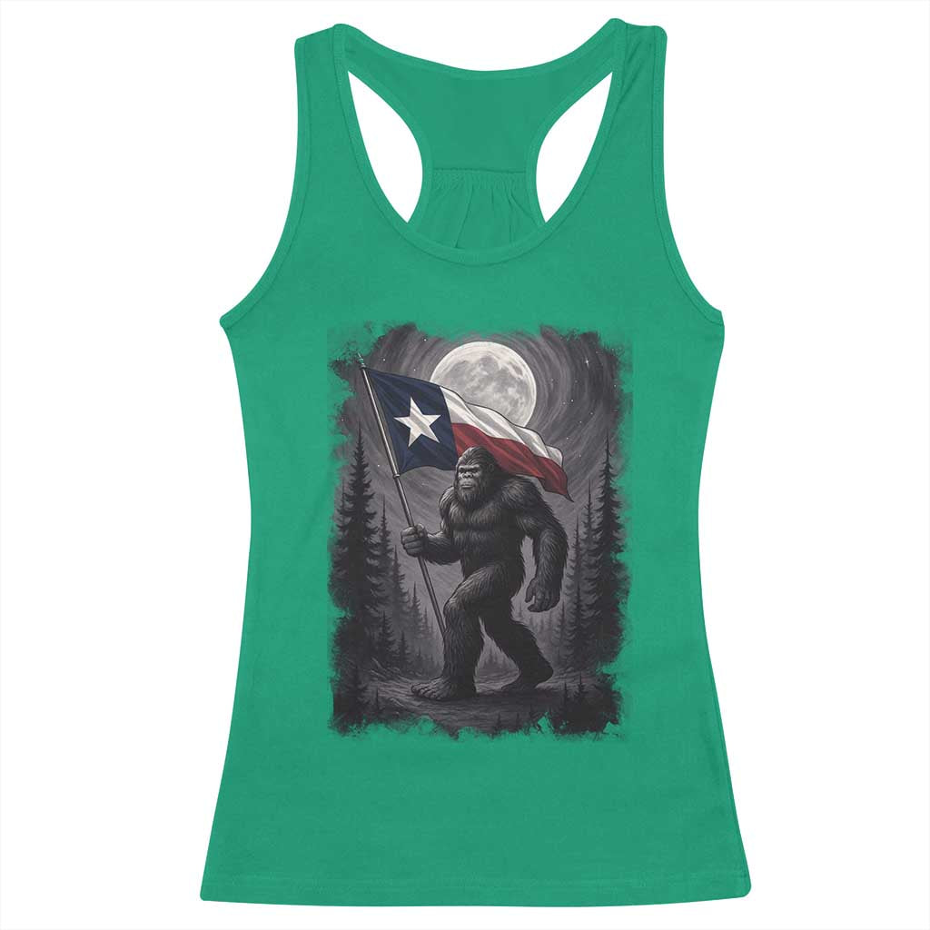 Bigfoot Texas Racerback Tank Top Forest Sasquatch Loves Rock On Hand Texas Flag - Wonder Print Shop