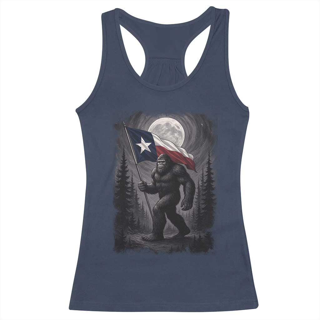 Bigfoot Texas Racerback Tank Top Forest Sasquatch Loves Rock On Hand Texas Flag - Wonder Print Shop