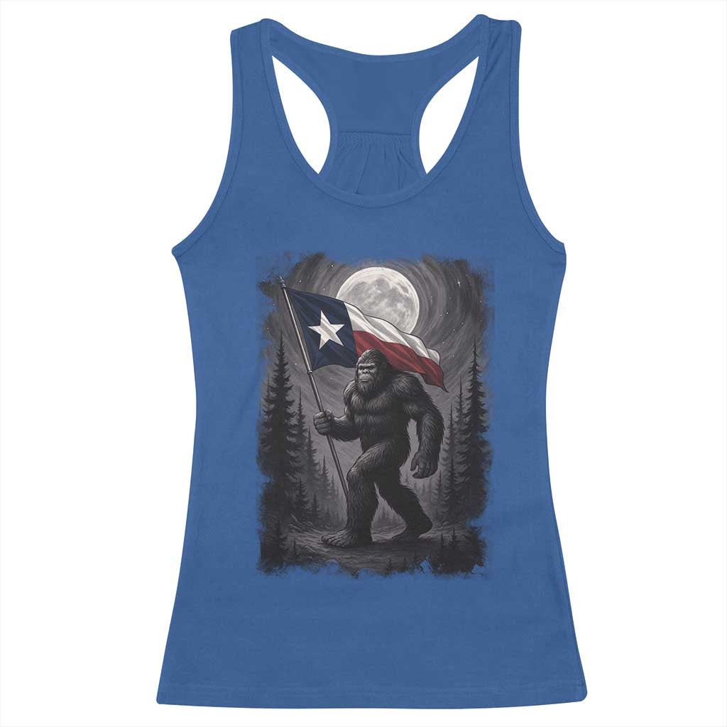 Bigfoot Texas Racerback Tank Top Forest Sasquatch Loves Rock On Hand Texas Flag - Wonder Print Shop
