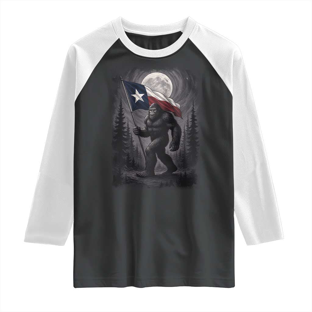 Bigfoot Texas Raglan Shirt Forest Sasquatch Loves Rock On Hand Texas Flag - Wonder Print Shop