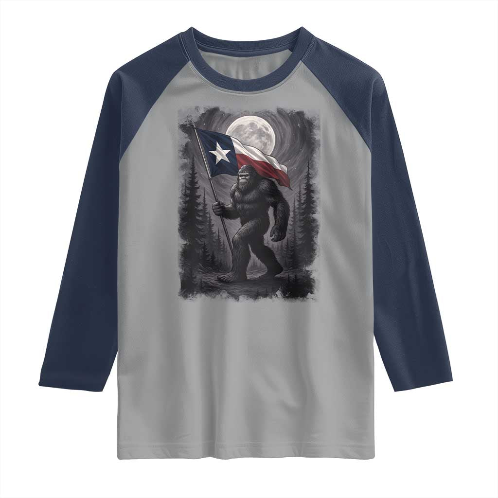 Bigfoot Texas Raglan Shirt Forest Sasquatch Loves Rock On Hand Texas Flag - Wonder Print Shop
