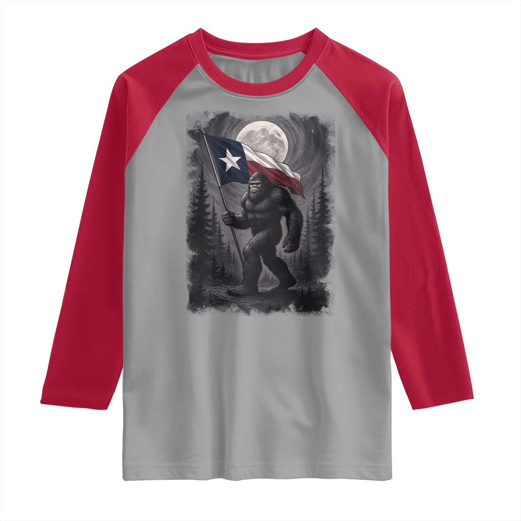 Bigfoot Texas Raglan Shirt Forest Sasquatch Loves Rock On Hand Texas Flag - Wonder Print Shop