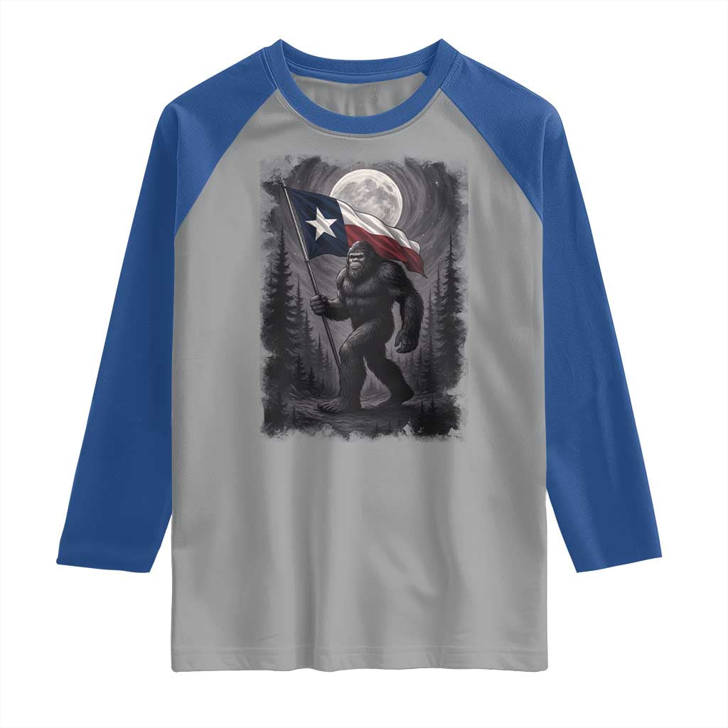 Bigfoot Texas Raglan Shirt Forest Sasquatch Loves Rock On Hand Texas Flag - Wonder Print Shop