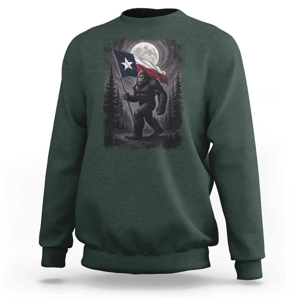 Bigfoot Texas Sweatshirt Forest Sasquatch Loves Rock On Hand Texas Flag - Wonder Print Shop