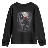 Bigfoot Texas Youth Sweatshirt Forest Sasquatch Loves Rock On Hand Texas Flag - Wonder Print Shop
