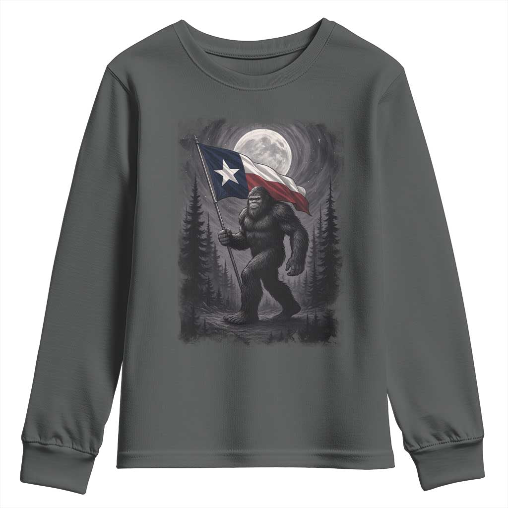 Bigfoot Texas Youth Sweatshirt Forest Sasquatch Loves Rock On Hand Texas Flag - Wonder Print Shop