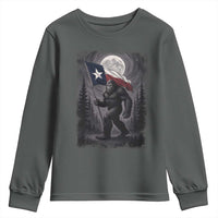 Bigfoot Texas Youth Sweatshirt Forest Sasquatch Loves Rock On Hand Texas Flag - Wonder Print Shop