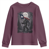 Bigfoot Texas Youth Sweatshirt Forest Sasquatch Loves Rock On Hand Texas Flag - Wonder Print Shop