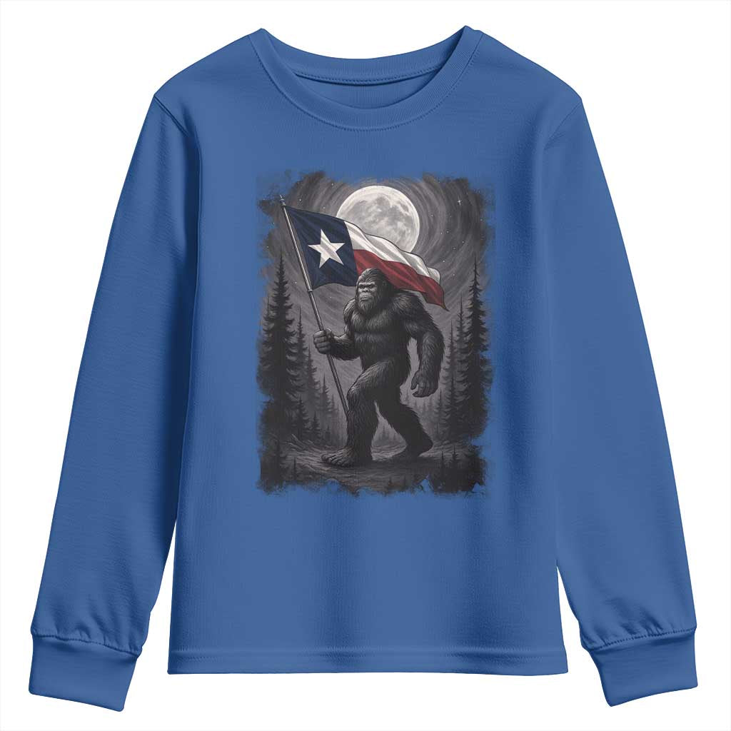 Bigfoot Texas Youth Sweatshirt Forest Sasquatch Loves Rock On Hand Texas Flag - Wonder Print Shop