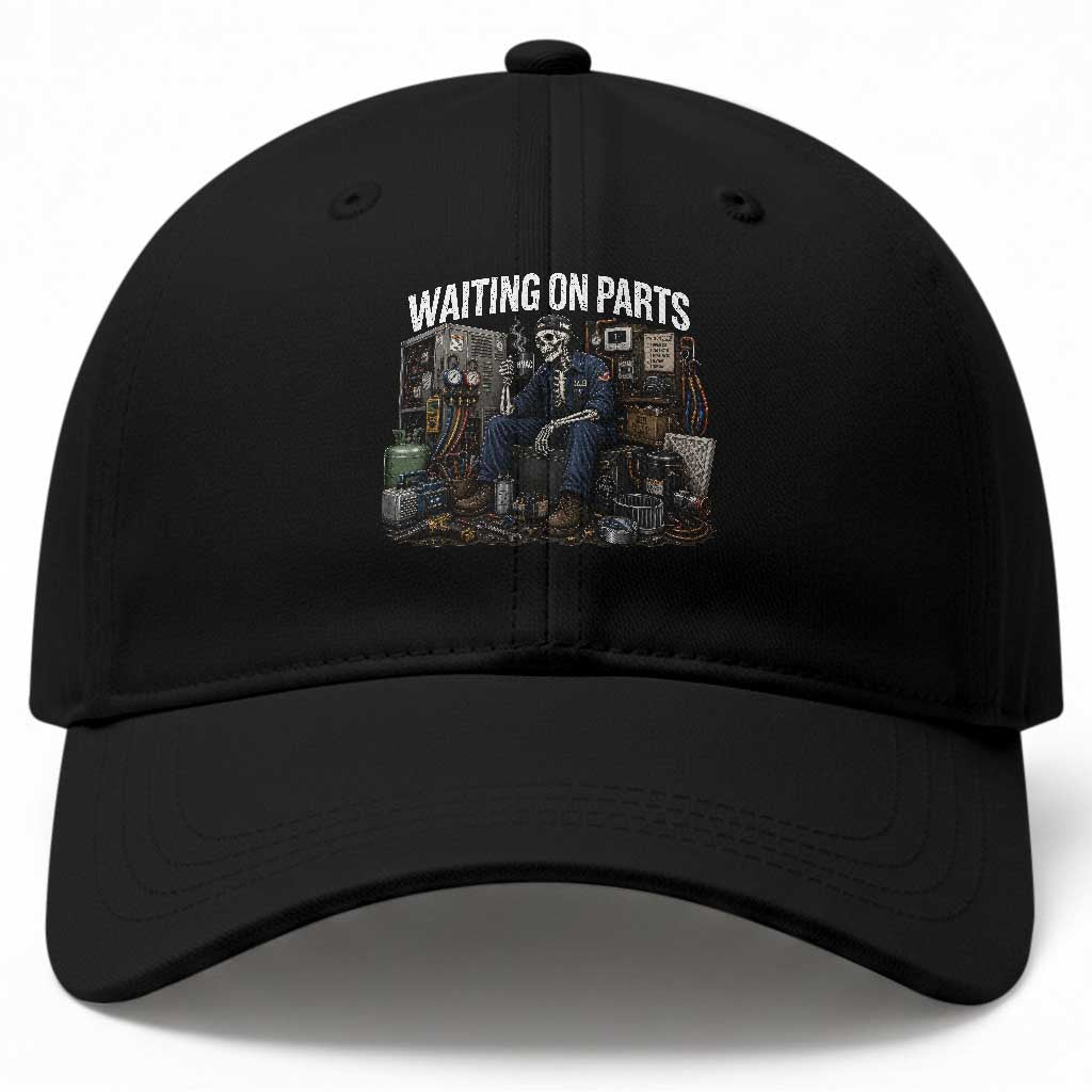 Waiting On Parts HVAC Tech Skeleton Funny Mechanic Graphic Baseball Cap