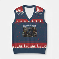 Waiting On Parts HVAC Tech Skeleton Funny Mechanic Graphic V-Neck Knit Sweater Vest