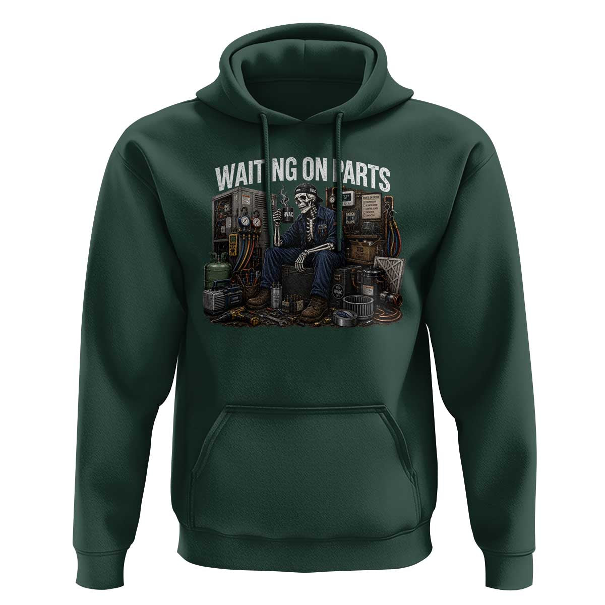 Waiting On Parts HVAC Tech Skeleton Funny Mechanic Graphic Hoodie