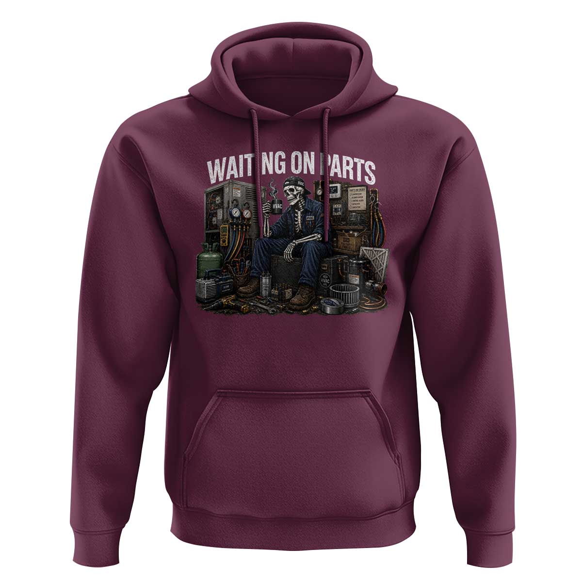 Waiting On Parts HVAC Tech Skeleton Funny Mechanic Graphic Hoodie