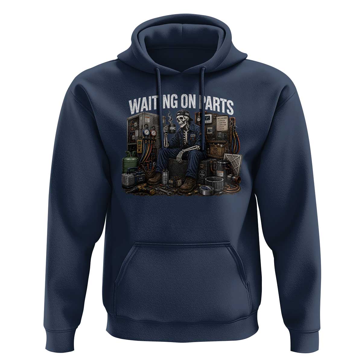 Waiting On Parts HVAC Tech Skeleton Funny Mechanic Graphic Hoodie