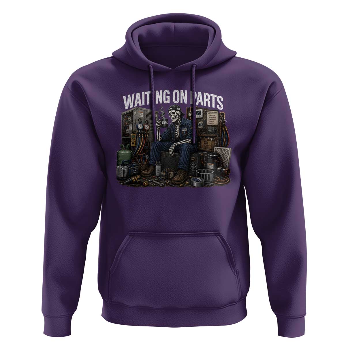 Waiting On Parts HVAC Tech Skeleton Funny Mechanic Graphic Hoodie