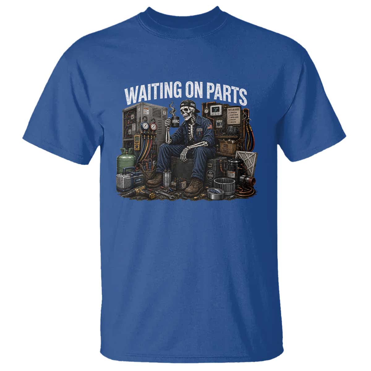 Waiting On Parts HVAC Tech Skeleton Funny Mechanic Graphic T Shirt