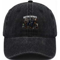 Waiting On Parts HVAC Tech Skeleton Funny Mechanic Graphic Washed Cotton Baseball Cap