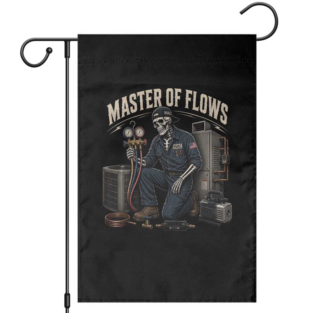 HVAC Tech Skeleton Mechanic Garden Flag Master Of Flows Vintage Distressed Graphic