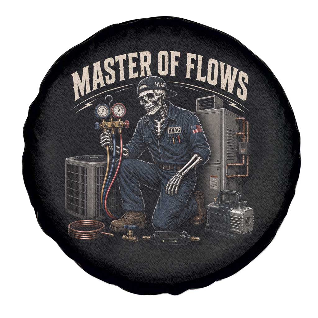 HVAC Tech Skeleton Mechanic Spare Tire Cover Master Of Flows Vintage Distressed Graphic