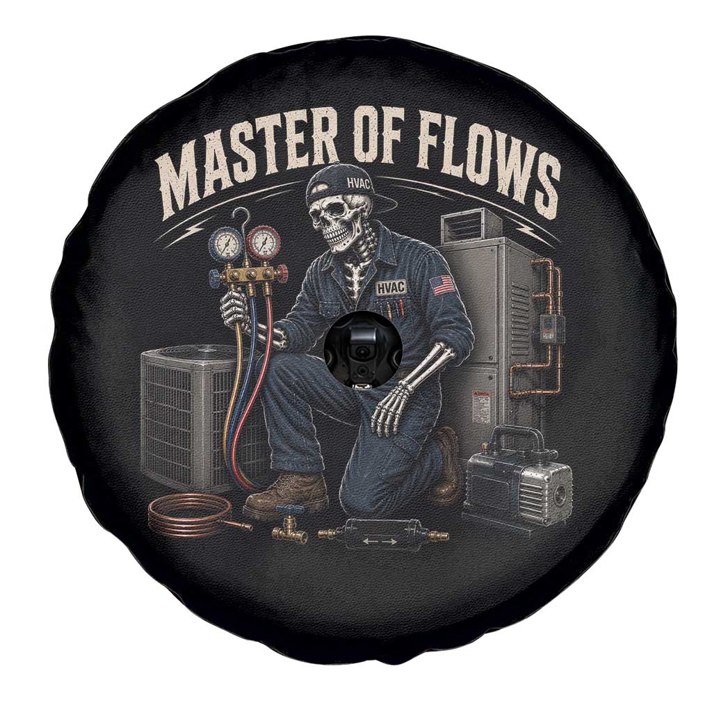 HVAC Tech Skeleton Mechanic Spare Tire Cover Master Of Flows Vintage Distressed Graphic