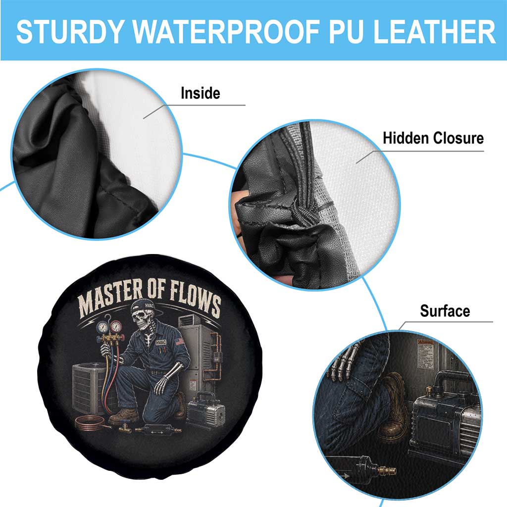HVAC Tech Skeleton Mechanic Spare Tire Cover Master Of Flows Vintage Distressed Graphic