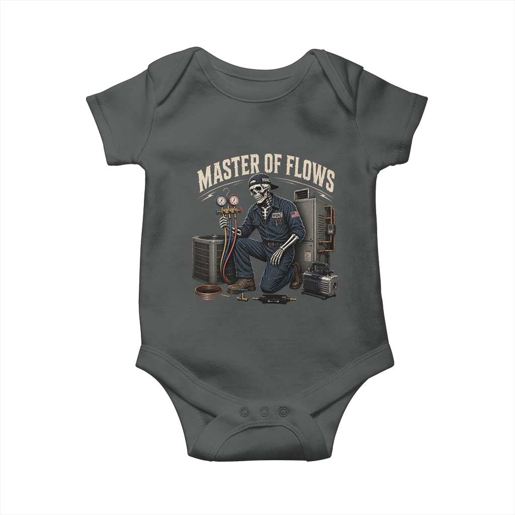 HVAC Tech Skeleton Mechanic Baby Onesie Master Of Flows Vintage Distressed Graphic