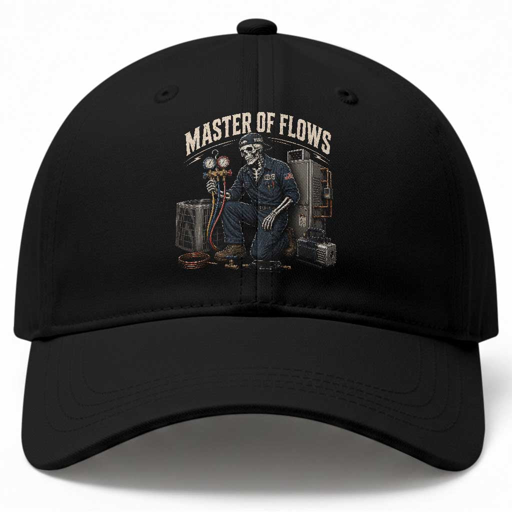 HVAC Tech Skeleton Mechanic Baseball Cap Master Of Flows Vintage Distressed Graphic