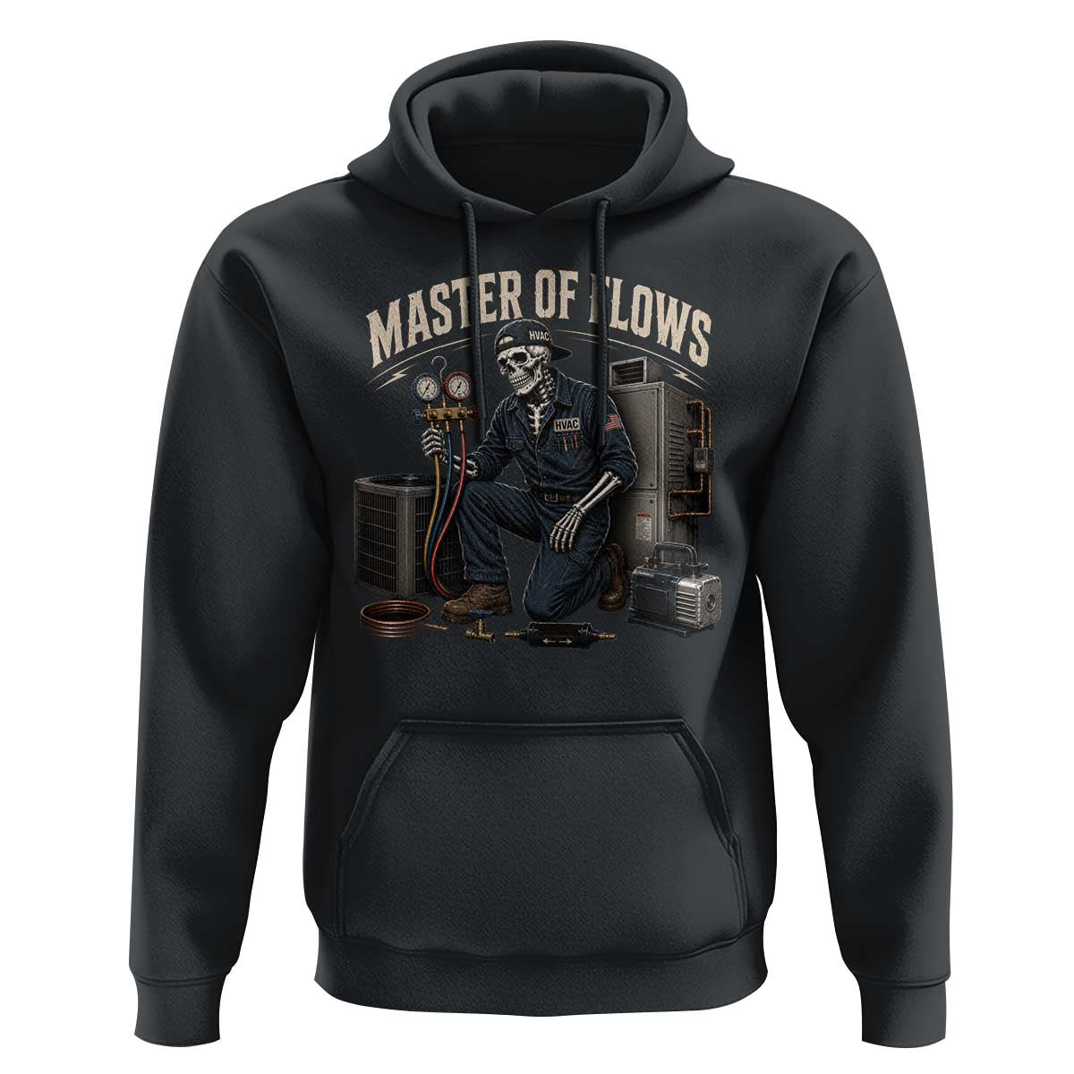 HVAC Tech Skeleton Mechanic Hoodie Master Of Flows Vintage Distressed Graphic