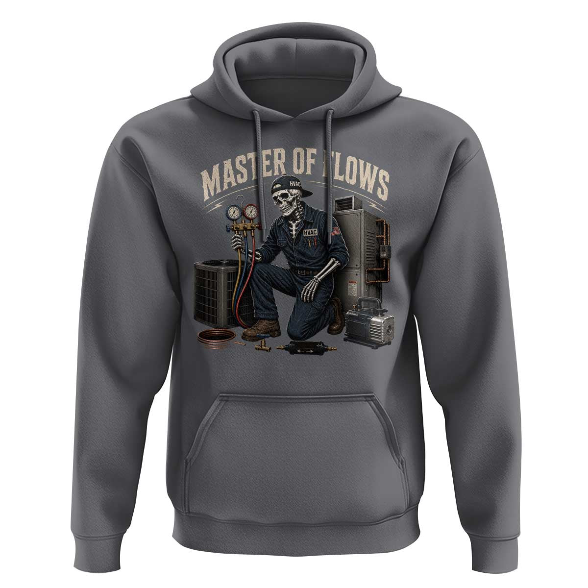 HVAC Tech Skeleton Mechanic Hoodie Master Of Flows Vintage Distressed Graphic