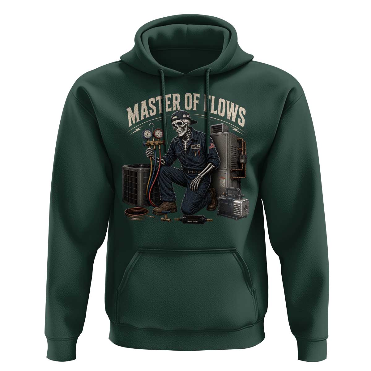 HVAC Tech Skeleton Mechanic Hoodie Master Of Flows Vintage Distressed Graphic