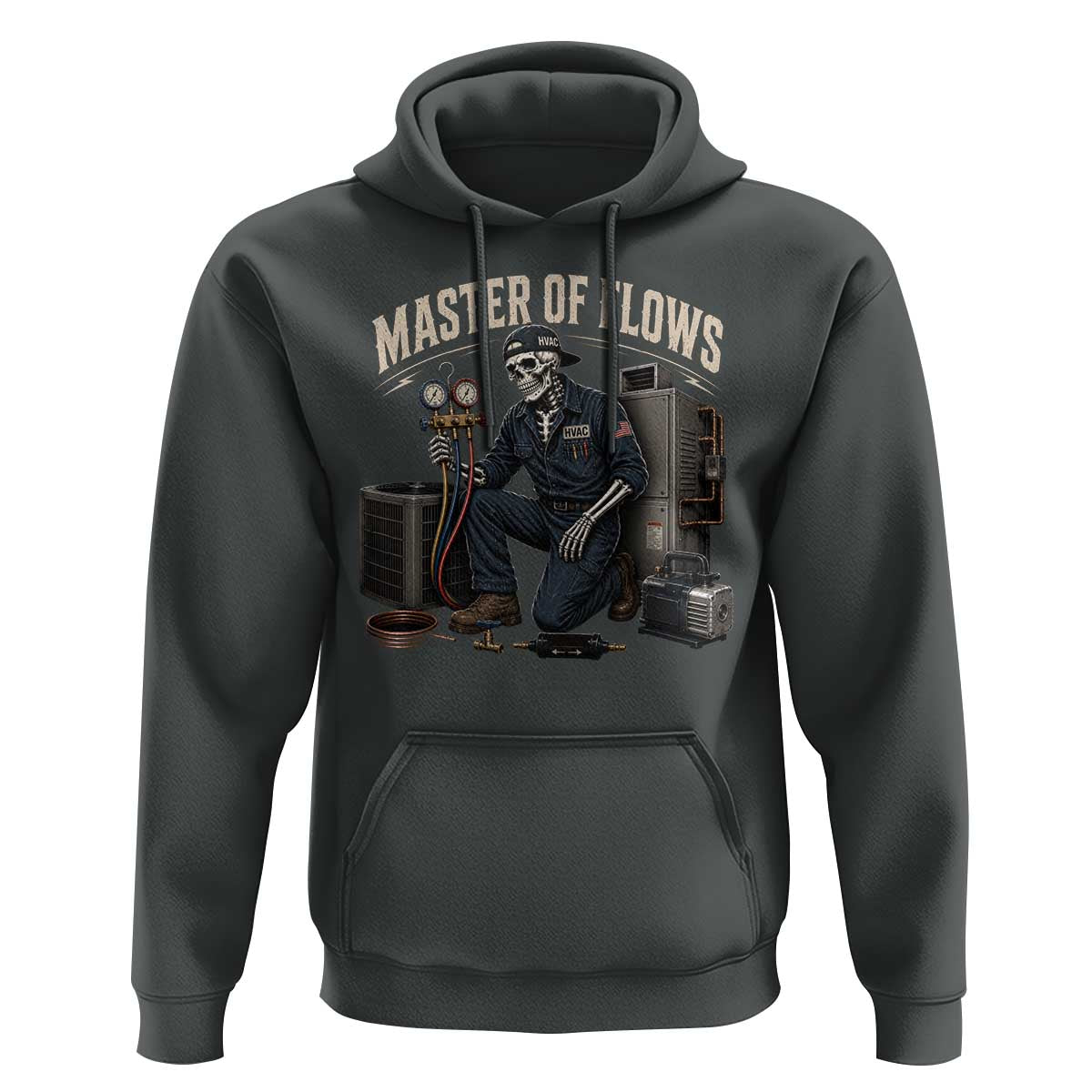 HVAC Tech Skeleton Mechanic Hoodie Master Of Flows Vintage Distressed Graphic