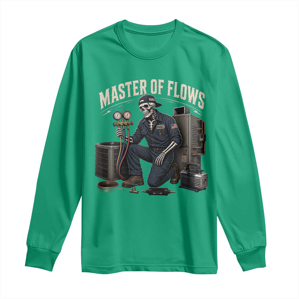 HVAC Tech Skeleton Mechanic Long Sleeve Shirt Master Of Flows Vintage Distressed Graphic