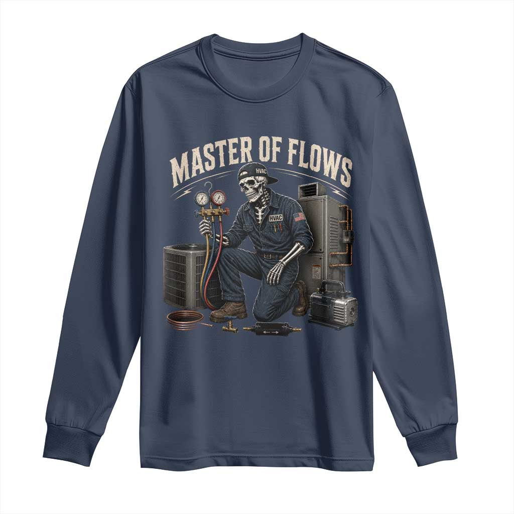 HVAC Tech Skeleton Mechanic Long Sleeve Shirt Master Of Flows Vintage Distressed Graphic