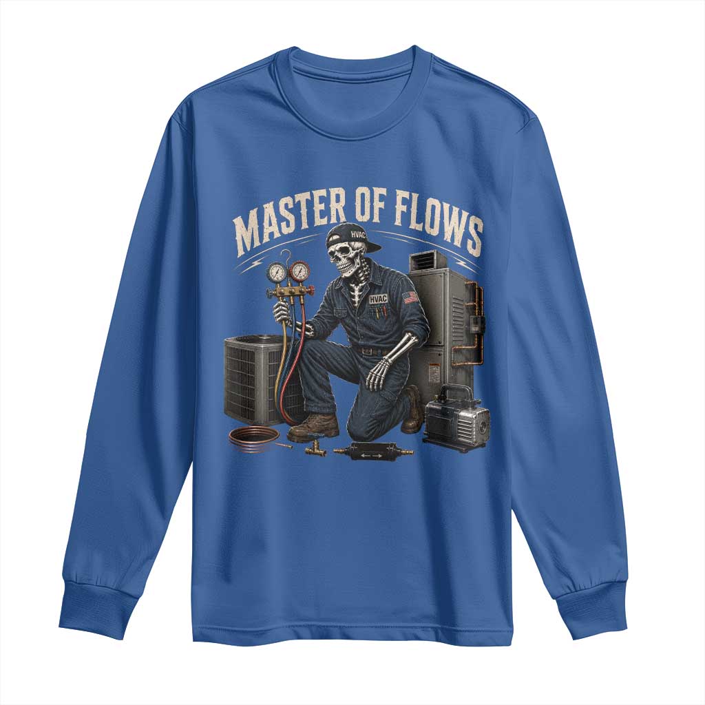 HVAC Tech Skeleton Mechanic Long Sleeve Shirt Master Of Flows Vintage Distressed Graphic