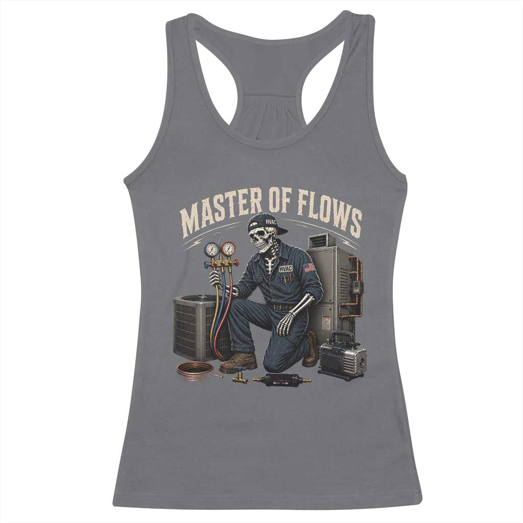 HVAC Tech Skeleton Mechanic Racerback Tank Top Master Of Flows Vintage Distressed Graphic