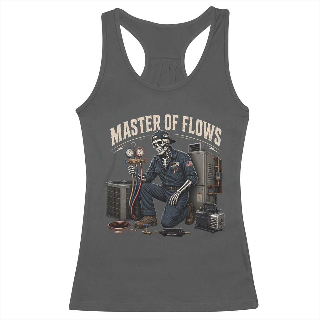 HVAC Tech Skeleton Mechanic Racerback Tank Top Master Of Flows Vintage Distressed Graphic