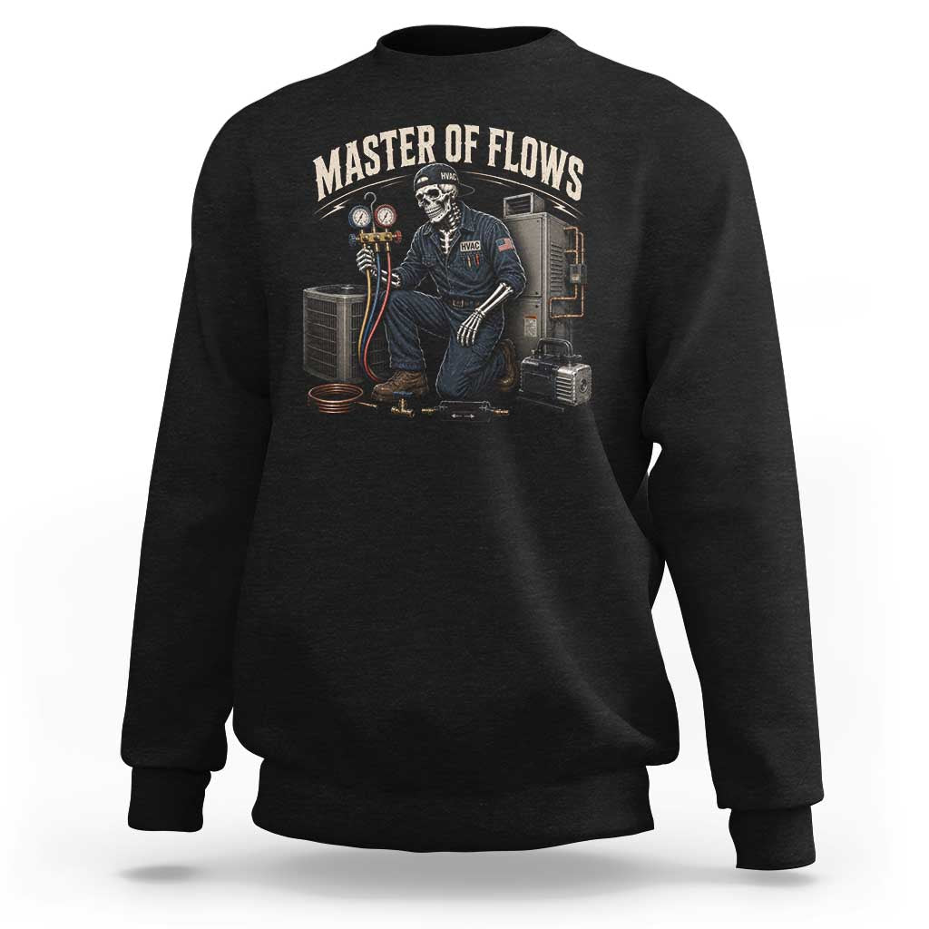 HVAC Tech Skeleton Mechanic Sweatshirt Master Of Flows Vintage Distressed Graphic