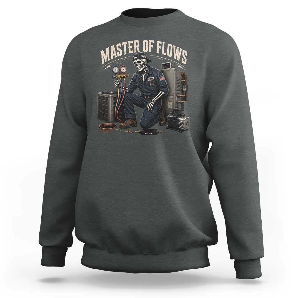 HVAC Tech Skeleton Mechanic Sweatshirt Master Of Flows Vintage Distressed Graphic