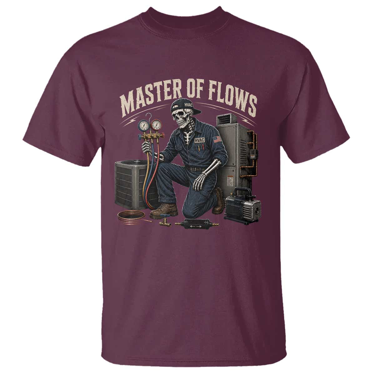 HVAC Tech Skeleton Mechanic T Shirt Master Of Flows Vintage Distressed Graphic