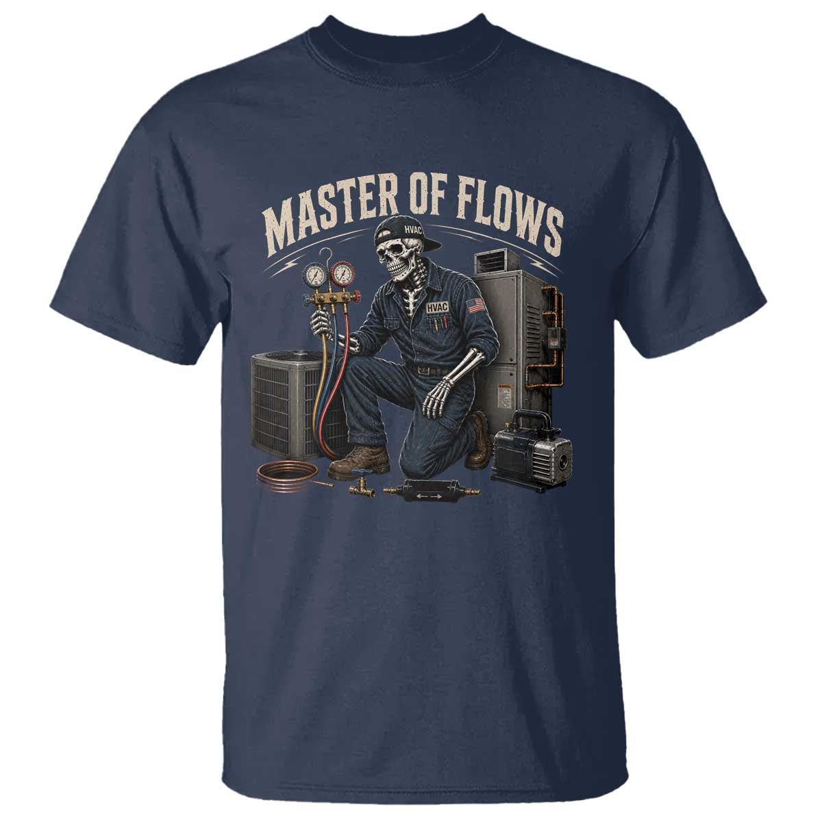 HVAC Tech Skeleton Mechanic T Shirt Master Of Flows Vintage Distressed Graphic