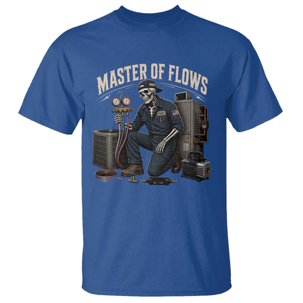HVAC Tech Skeleton Mechanic T Shirt Master Of Flows Vintage Distressed Graphic