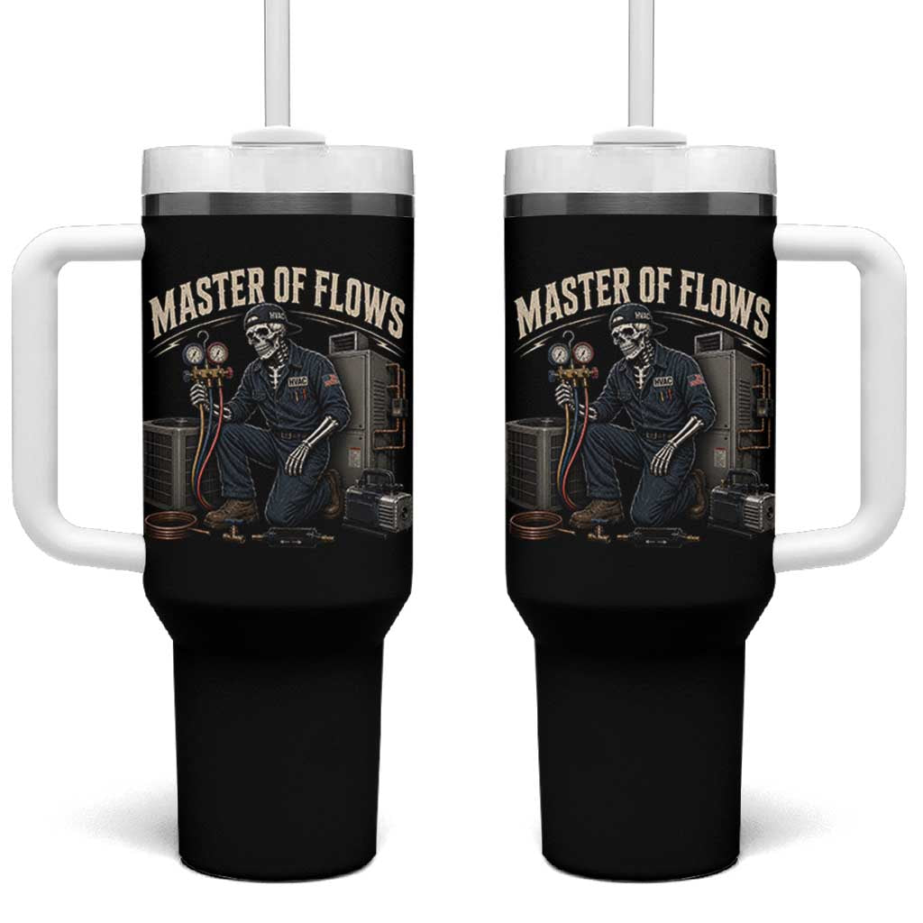 HVAC Tech Skeleton Mechanic Tumbler With Handle Master Of Flows Vintage Distressed Graphic